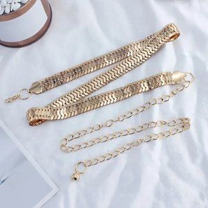 Belt Waist Chain Metallic Gold Sleek Snake Mesh Retro Trendy Glam Stylish Y2K